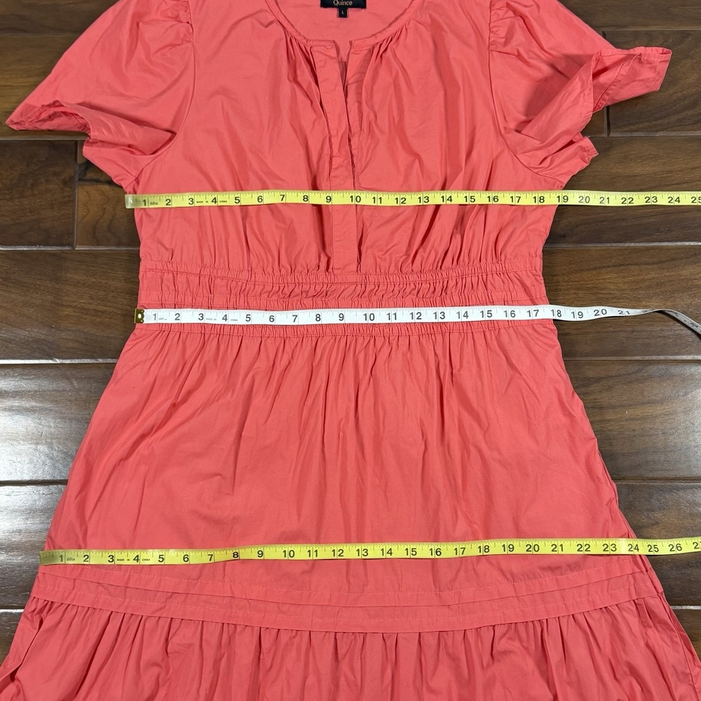 Quince Women's Size Large Coral 100% Organic Cotton Poplin Tiered Maxi Dress - Picture 6 of 12